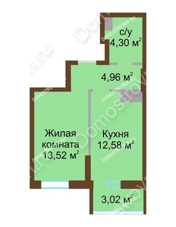 1 комнатная квартира 38,38 м² в ЖК Красная поляна, дом № 8