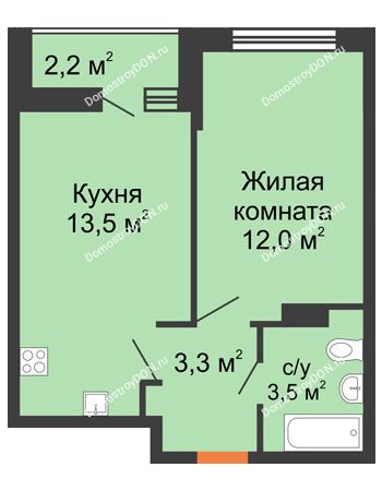 1 комнатная квартира 33,4 м² в ЖК SkyPark (Скайпарк), дом Литер 1, корпус 2, 1 этап