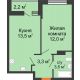 1 комнатная квартира 33,4 м² в ЖК SkyPark (Скайпарк), дом Литер 1, корпус 2, 1 этап - планировка