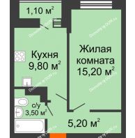 1 комнатная квартира 34,8 м² в ЖК SkyPark (Скайпарк), дом Литер 1, корпус 1, блок-секция 2-3 - планировка