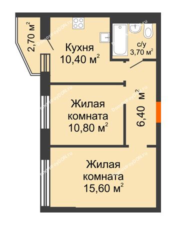 2 комнатная квартира 48,3 м² в ЖК 5 элемент Аске, дом Корпус 5-7 (Монолит)