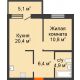 2 комнатная квартира 44 м² в ЖК City Life (Сити Лайф) , дом Секция C1 - планировка
