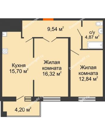 2 комнатная квартира 61,4 м² в ЖК На Садовой, дом Литер 1