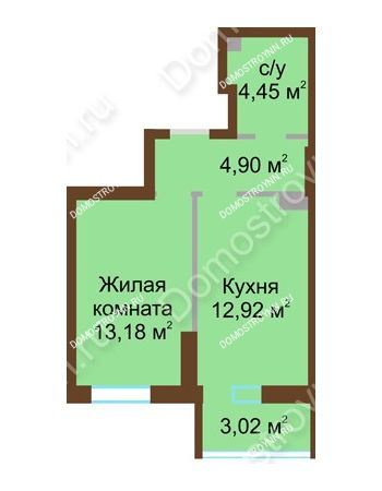 1 комнатная квартира 38,47 м² в ЖК Красная поляна, дом № 8