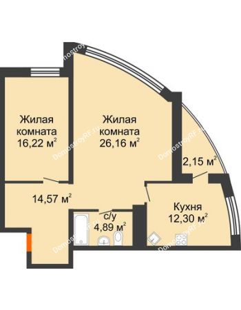 2 комнатная квартира 76,3 м² в ЖК Империал, дом Литер 9