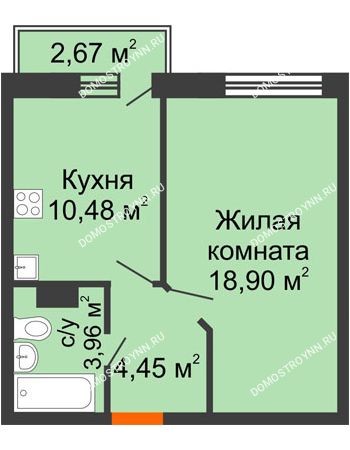 1 комнатная квартира 38,59 м² - ЖК Зеленый берег Life