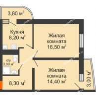 2 комнатная квартира 53,5 м² в ЖК Звезда Столицы, дом литер 6 - планировка