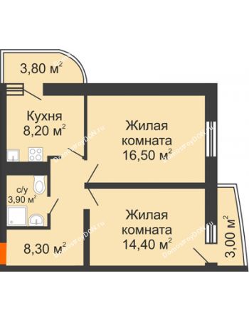 2 комнатная квартира 53,5 м² в ЖК Звезда Столицы, дом Литер 7