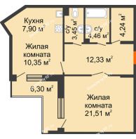 1 комнатная квартира 67,39 м², ЖД Жизнь - планировка