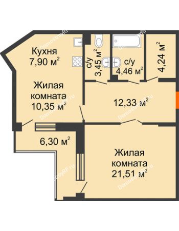 1 комнатная квартира 67,39 м² - ЖД Жизнь
