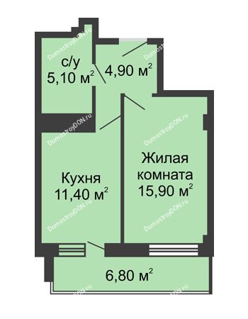 1 комнатная квартира 40,7 м² - ЖК Крылья Ростова