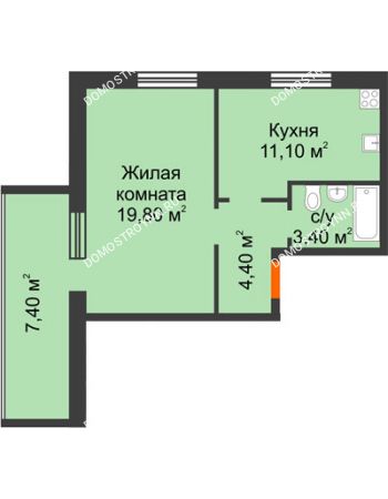 1 комнатная квартира 42 м² в ЖК Удачный 2, дом № 1
