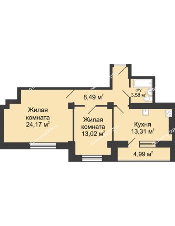 2 комнатная квартира 65,06 м² в ЖК Сердце Ростова, дом Этап I