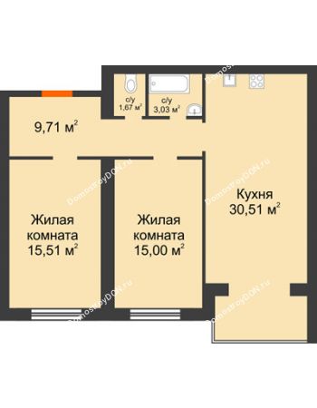 2 комнатная квартира 75,43 м² - ЖК Зеленый квартал 2