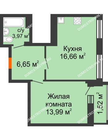 1 комнатная квартира 42,79 м² в ЖК Дом с террасами, дом № 6