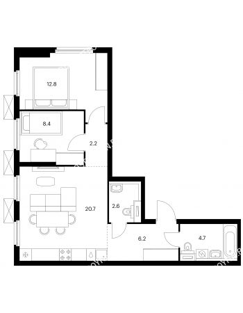 2 комнатная квартира 57,6 м² в ЖК Савин парк, дом корпус 6