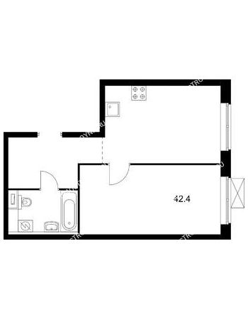1 комнатная квартира 42,4 м² в ЖК Савин парк, дом корпус 2