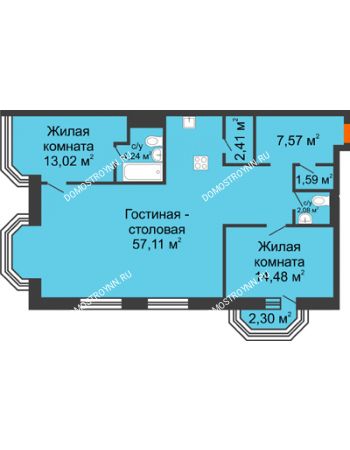 3 комнатная квартира 103,19 м² - ЖК Дом на Гребешке