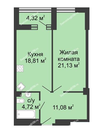 1 комнатная квартира 57,9 м² - ЖК Бристоль
