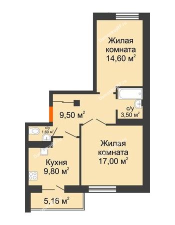 2 комнатная квартира 57,55 м² в ЖК Европа-сити, дом Квартал 5 Литер 3
