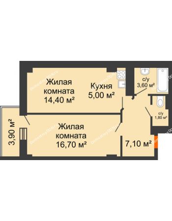 2 комнатная квартира 50,01 м² в ЖК Сокол Градъ, дом Литер 3 (6)
