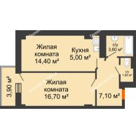 2 комнатная квартира 50,01 м² в ЖК Сокол Градъ, дом Литер 3 - планировка