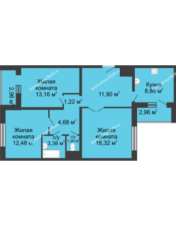 3 комнатная квартира 76,22 м² в ЖК Французский квартал, дом Корпус 6-11
