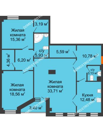 3 комнатная квартира 121,32 м² в ЖК Дом на Провиантской, дом № 12