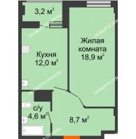 1 комнатная квартира 45,8 м² в ЖК Квартет, дом № 3 - планировка
