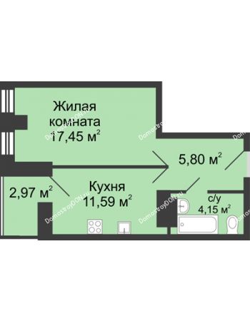 1 комнатная квартира 40,48 м² в ЖК Сердце Ростова, дом Этап I