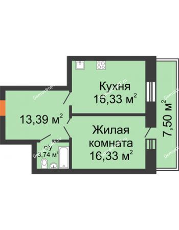 1 комнатная квартира 52,04 м² в ЖК 5+ (Пять плюс), дом № 1, корпус 1