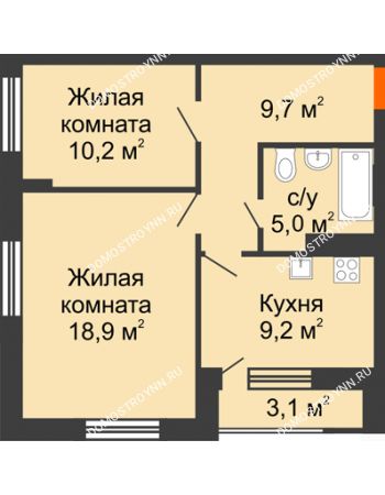 2 комнатная квартира 54,6 м² в ЖК Октава, дом № 3