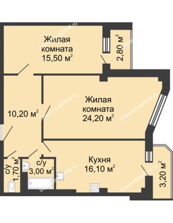 2 комнатная квартира 73,7 м² - ЖК Дом на Береговой