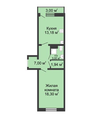 1 комнатная квартира 44,32 м² в ЖК Мончегория, дом № 3