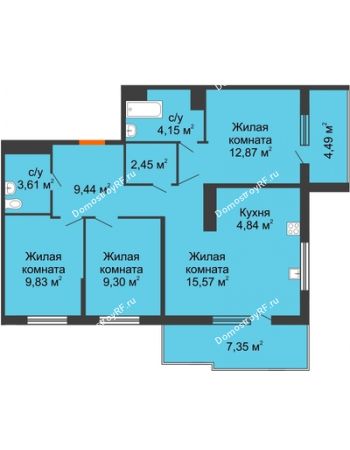 3 комнатная квартира 76,51 м² в ЖК Все свои VIP, дом Литер 5