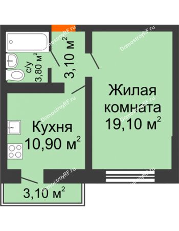 1 комнатная квартира 37,8 м² в ЖК Озерки	, дом Позиция 14
