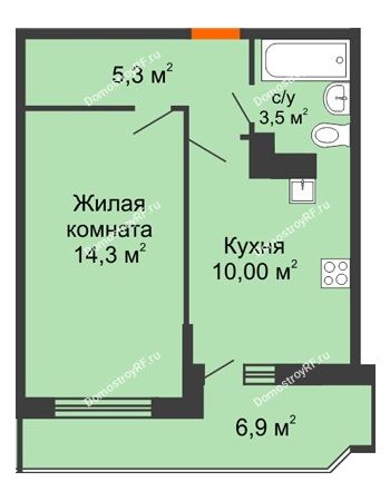 1 комнатная квартира 35,5 м² в ЖК Акварели-2, дом Литер 4