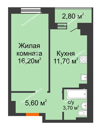 1 комнатная квартира 38,5 м² в Микрорайон Прибрежный, дом № 7