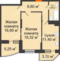 2 комнатная квартира 63,78 м² в ЖК Россинский парк, дом Литер 2 - планировка