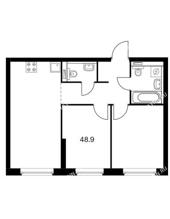 2 комнатная квартира 48,9 м² в ЖК Савин парк, дом корпус 6