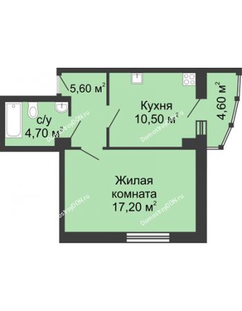 1 комнатная квартира 42,6 м² в ЖК Мега, дом № 2