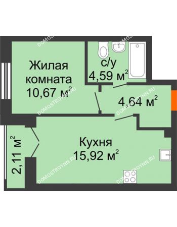 1 комнатная квартира 36,88 м² - ЖК КМ Флагман