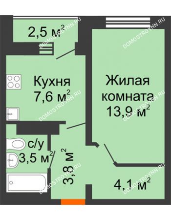 1 комнатная квартира 34,15 м² в ЖК Корабли, дом № 54