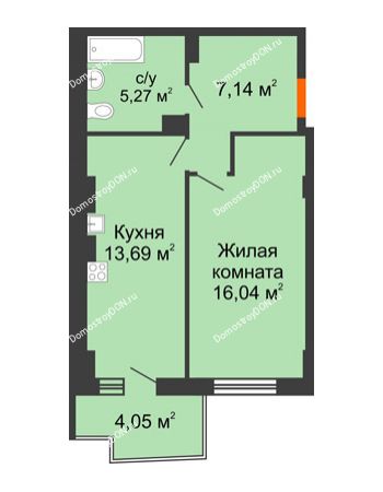 1 комнатная квартира 43,36 м² в ЖК Сердце Ростова 2, дом Литер 8