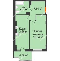 1 комнатная квартира 43,36 м² в ЖК Сердце Ростова 2, дом Литер 8 - планировка