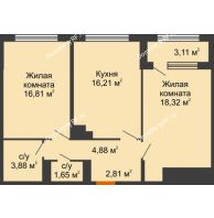 2 комнатная квартира 66,31 м², ЖК Гран-При - планировка