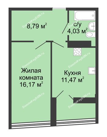 1 комнатная квартира 44,19 м² - ЖК Адмирал