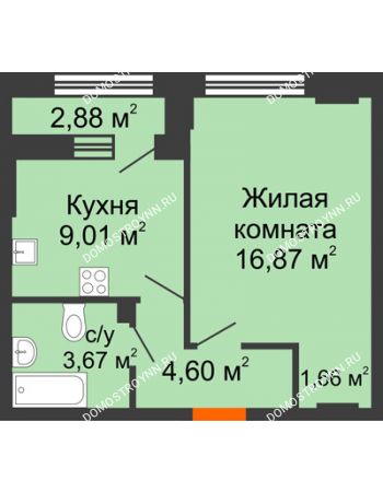 1 комнатная квартира 38,31 м² - ЖК Каскад на Куйбышева