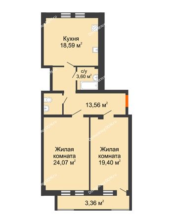 2 комнатная квартира 85,46 м² в ЖК Ярд, дом Блок 1