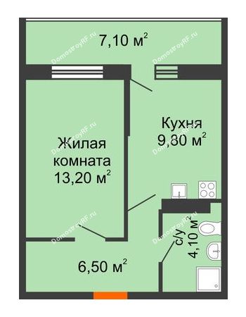 1 комнатная квартира 37,2 м² в ЖК Олимпийский, дом Литер 2